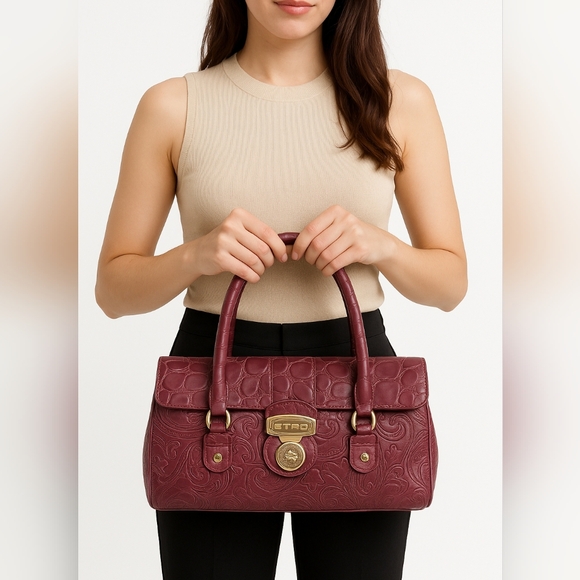 Etro Handbags - Etro Milano Embossed Leather Satchel Bag • Croc & Paisley Pattern •Made in Italy